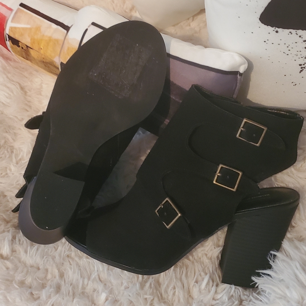 Melrose & Market Black Suede Peep-toe Booties